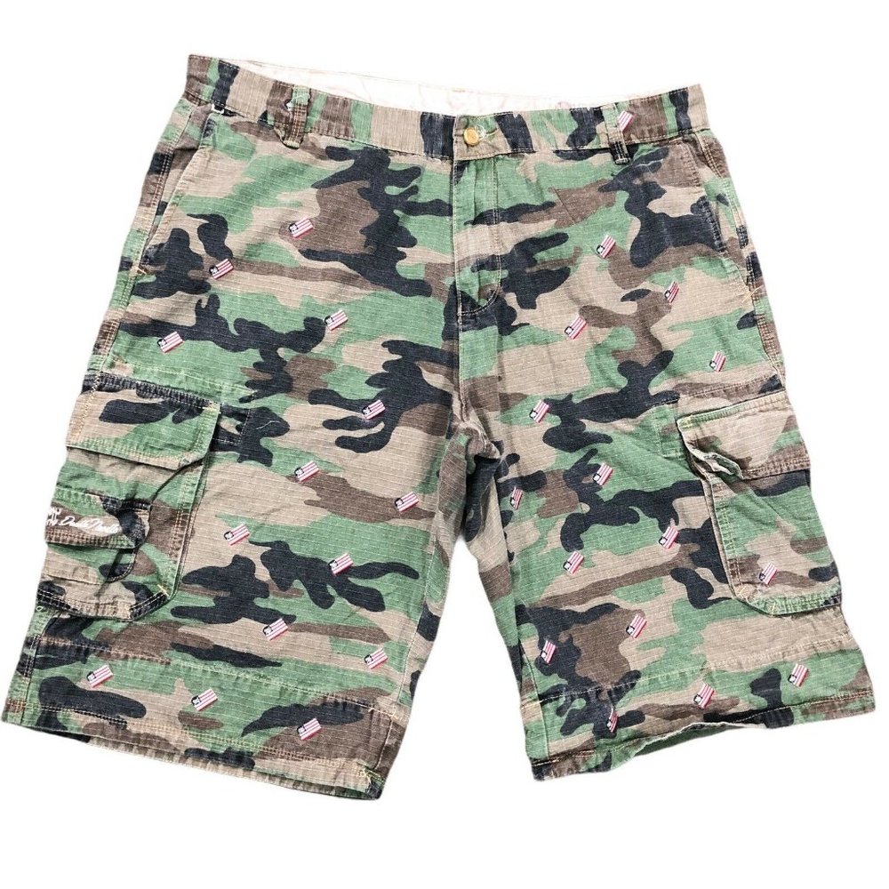 Double Needle Cargo Shorts Mens Size 36 Camo USA